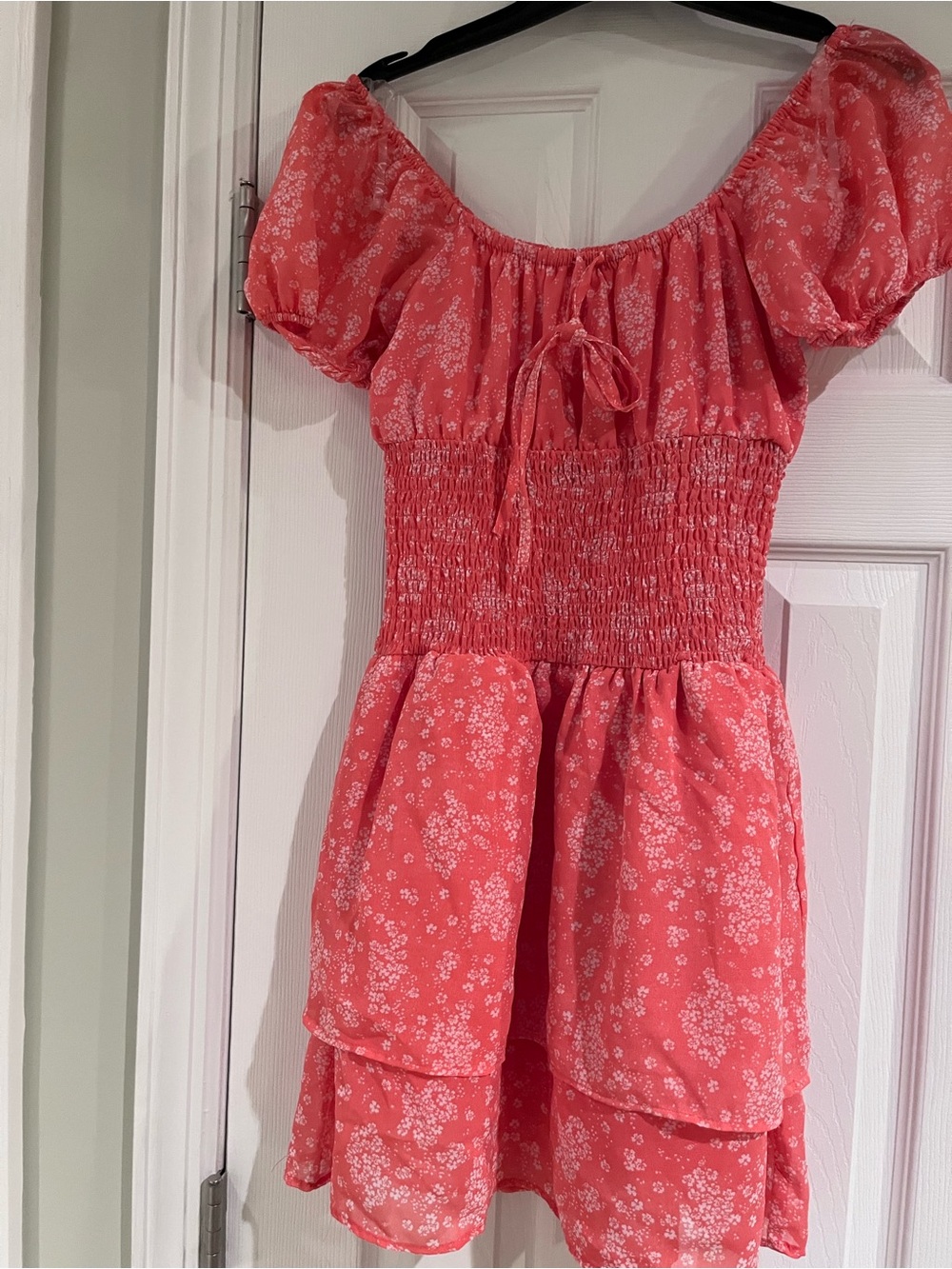 Girls' Coral Floral Smocked Tiered Dress